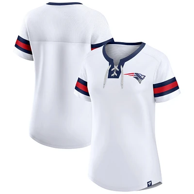 Women's Fanatics White New England Patriots Sunday Best Lace-Up T-Shirt