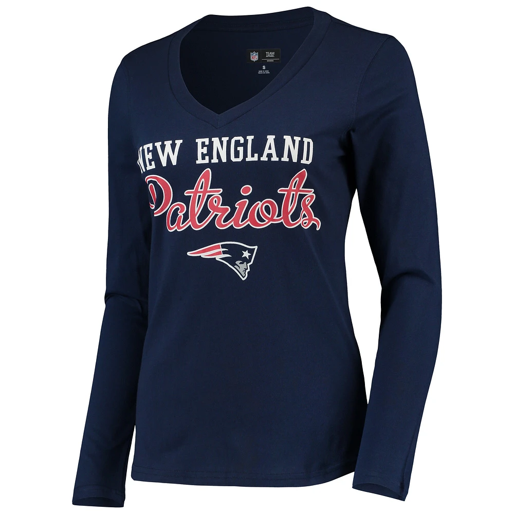 Women's G-III 4Her by Carl Banks Navy New England Patriots Post Season Long Sleeve V-Neck T-Shirt