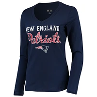Women's G-III 4Her by Carl Banks Navy New England Patriots Post Season Long Sleeve V-Neck T-Shirt