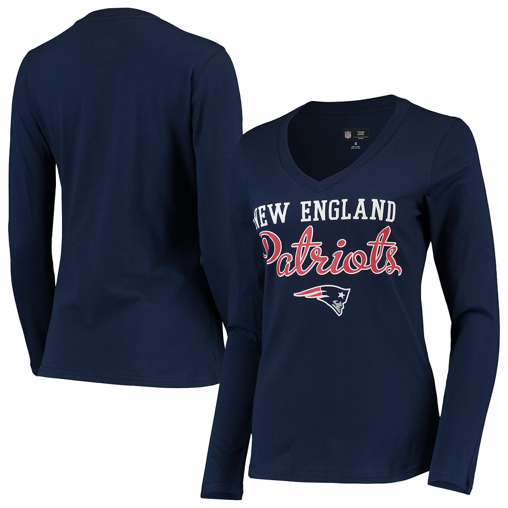 Women's G-III 4Her by Carl Banks Navy New England Patriots Post Season Long Sleeve V-Neck T-Shirt