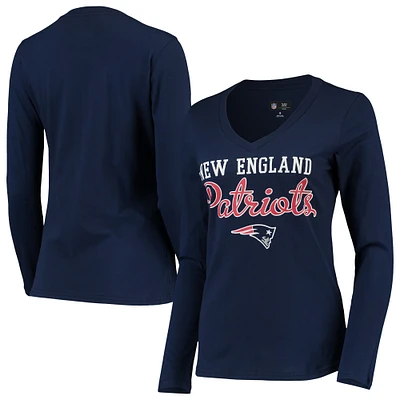 Women's G-III 4Her by Carl Banks Navy New England Patriots Post Season Long Sleeve V-Neck T-Shirt