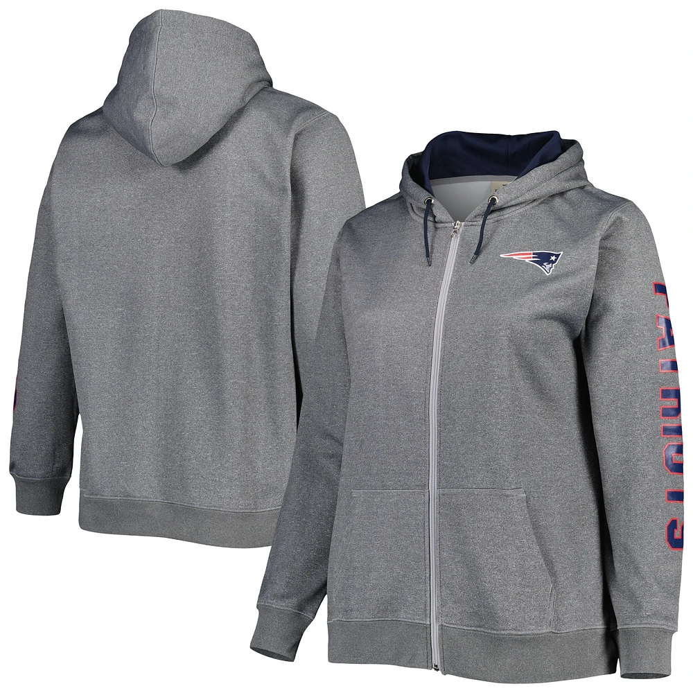 Women's Heather Charcoal New England Patriots Plus Fleece Full-Zip Hoodie Jacket
