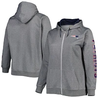 Women's Heather Charcoal New England Patriots Plus Fleece Full-Zip Hoodie Jacket