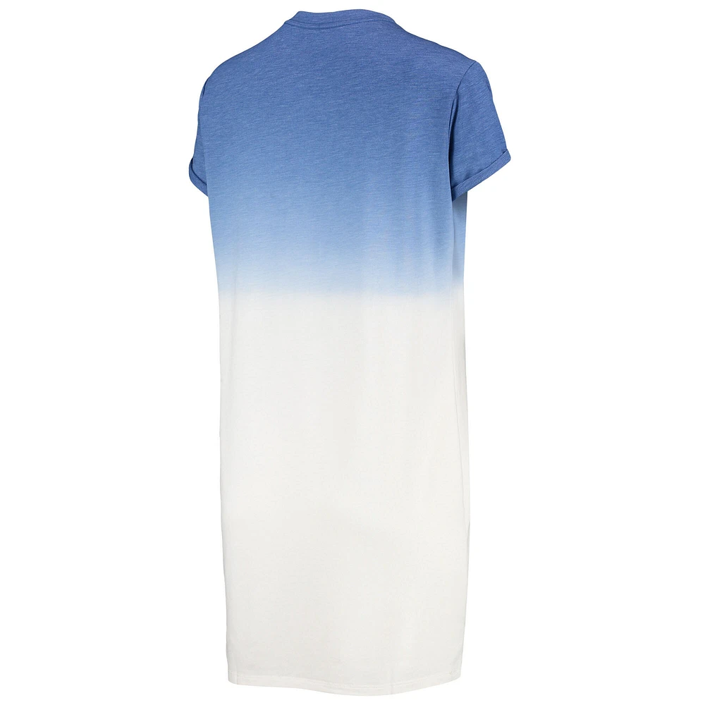 Robe t-shirt à trois mélanges ombré Junk Food pour femmes, bleu royal/blanc, New England Patriots