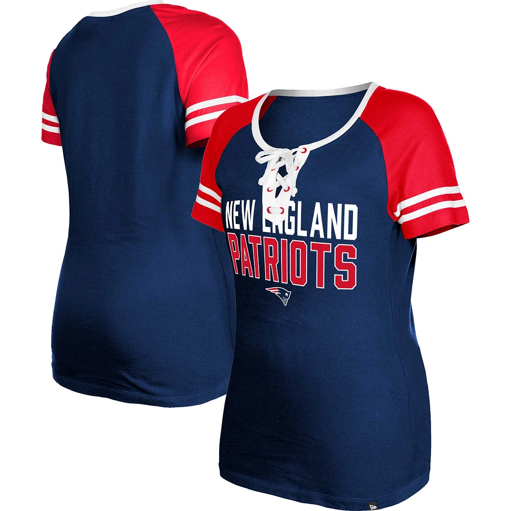 Women's New Era  Navy England Patriots Raglan Lace-Up T-Shirt