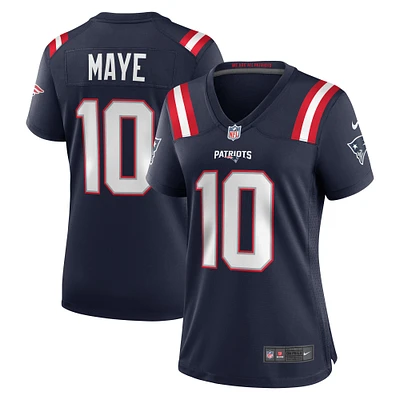 Maillot de jeu Nike Drake Maye bleu marine pour femme des New England Patriots