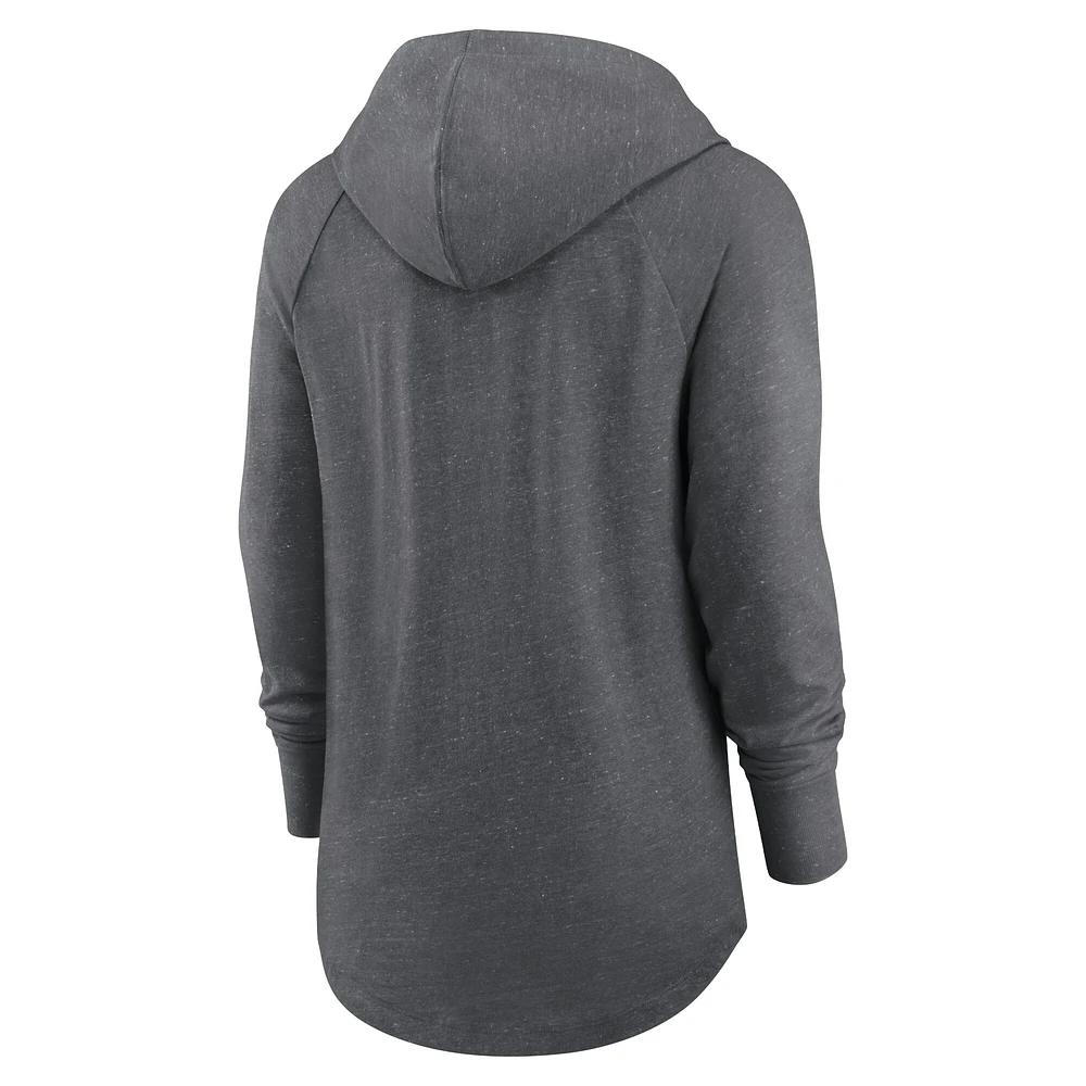 Women's Nike Heather Charcoal New England Patriots Raglan Funnel Neck Pullover Hoodie