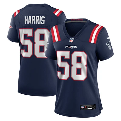 Maillot de match Nike Marcus Harris bleu marine New England Patriots pour femme