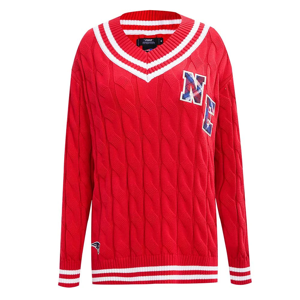 Women's Pro Standard  Red New England Patriots Prep V-Neck Pullover Sweater