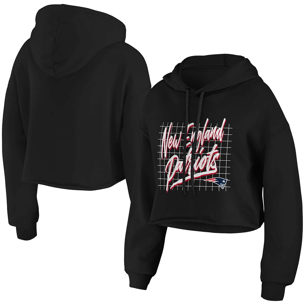 Women's WEAR by Erin Andrews Black New England Patriots Domestic Cropped Pullover Hoodie