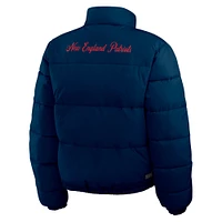 Women's WEAR by Erin Andrews  Navy/White New England Patriots Reversible Cropped Full-Zip Puffer Jacket