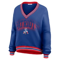Women's WEAR by Erin Andrews Navy New England Patriots Oversized Long Sleeve V-Neck Sweatshirt
