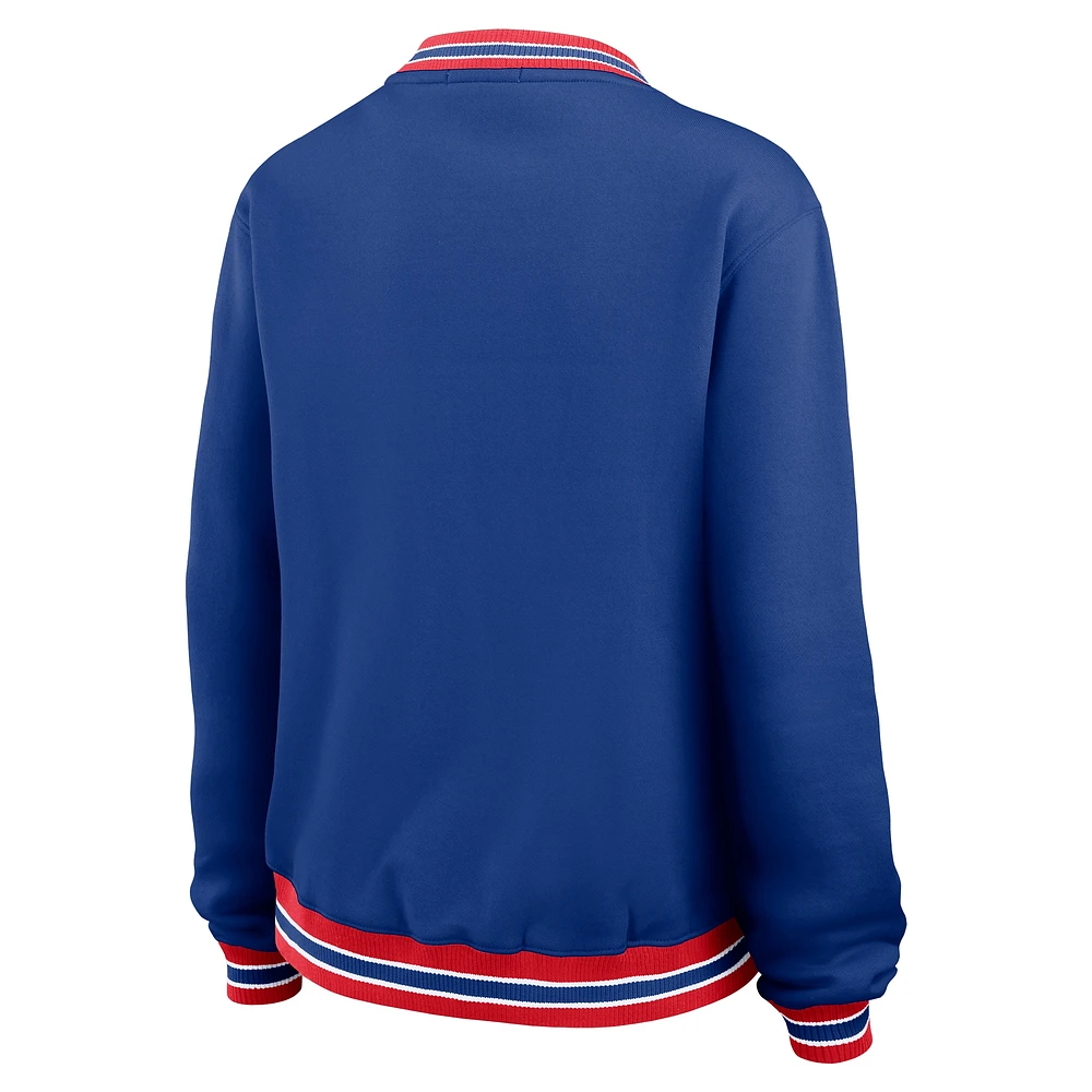 Women's WEAR by Erin Andrews Navy New England Patriots Oversized Long Sleeve V-Neck Sweatshirt