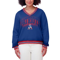 Women's WEAR by Erin Andrews Navy New England Patriots Oversized Long Sleeve V-Neck Sweatshirt