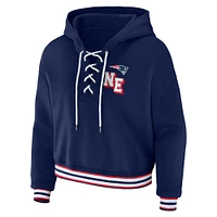 Women's WEAR by Erin Andrews Navy New England Patriots Plus Lace-Up Pullover Hoodie