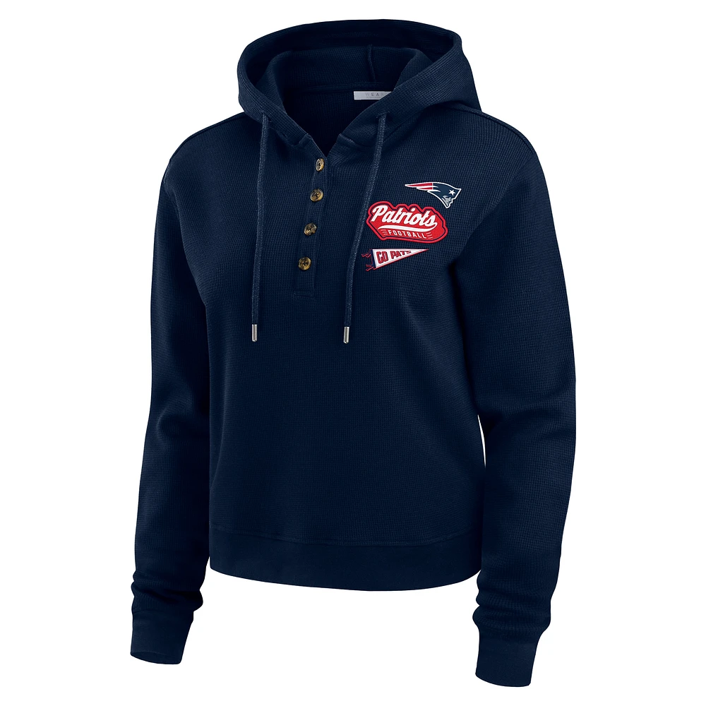 Women's WEAR by Erin Andrews Navy New England Patriots Waffle-Knit Pullover Hoodie