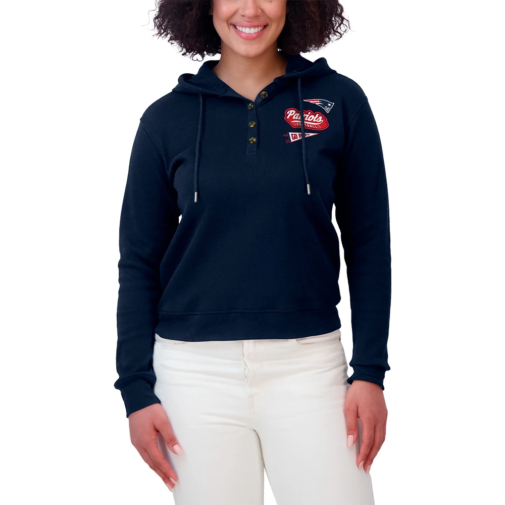 Women's WEAR by Erin Andrews Navy New England Patriots Waffle-Knit Pullover Hoodie