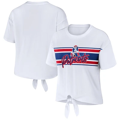 Women's WEAR by Erin Andrews White New England Patriots Front Tie Retro T-Shirt