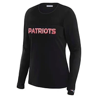 Women's WEAR by Erin Andrews x Gracie Hunt Black New England Patriots Mesh Panel Long Sleeve T-Shirt