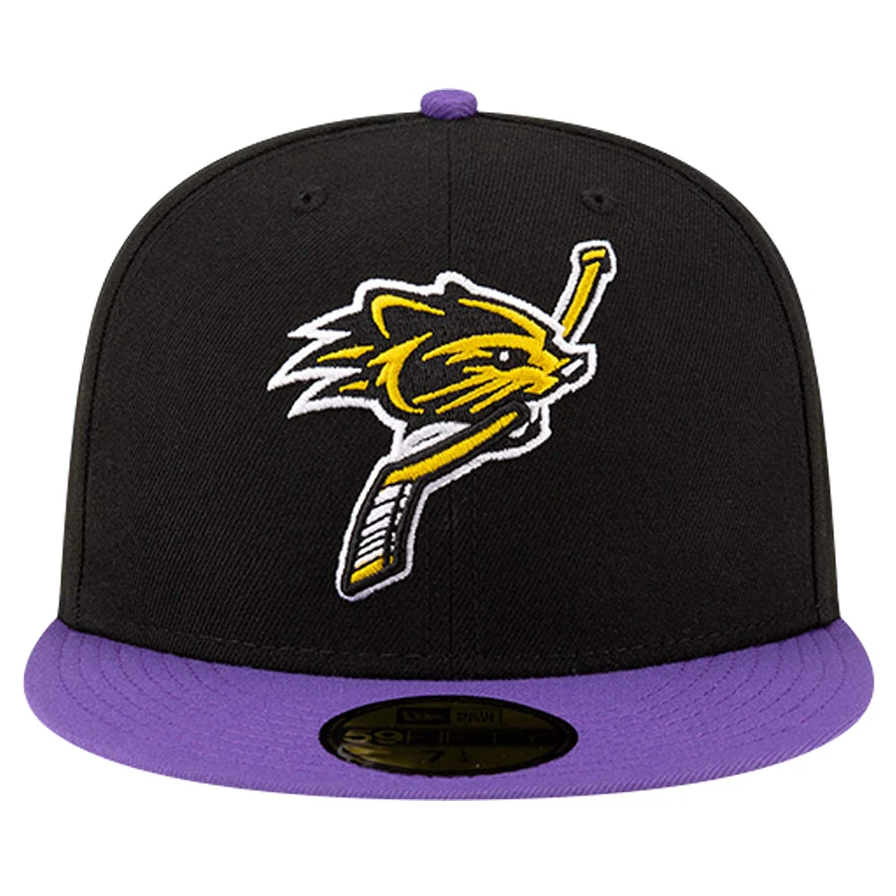 Men's New Era Purple Hampshire Fisher Cats Theme Night Hockey 59FIFTY Fitted Hat