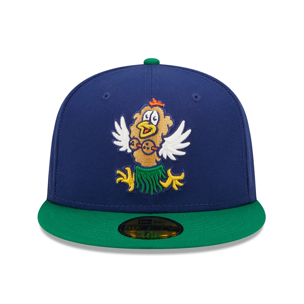 Men's New Era Royal/Green Hampshire Fisher Cats Coconut Chicken Tender Theme Night 59FIFTY Fitted Hat