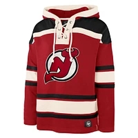 Men's '47 Jack Hughes Red New Jersey Devils Big & Tall Lace-up Pullover Hoodie