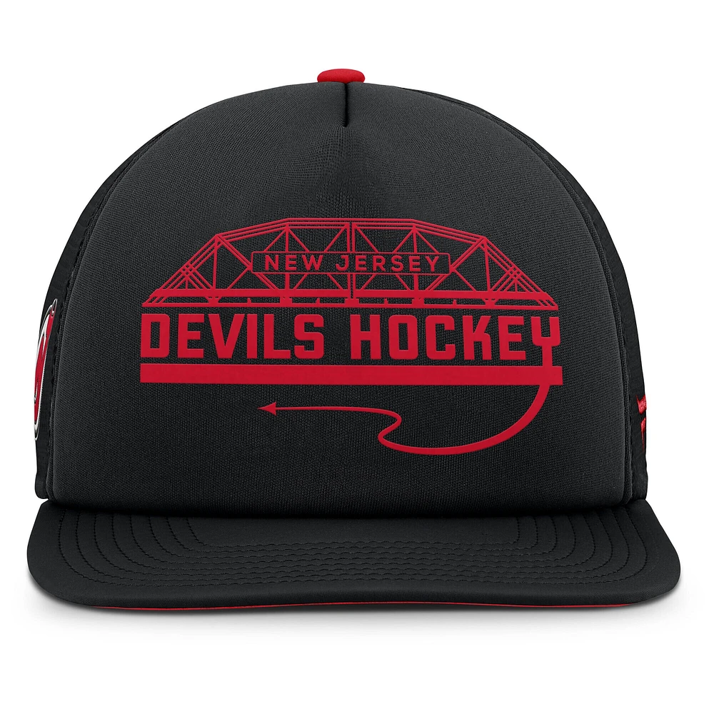 Men's Fanatics Black/Red New Jersey Devils Authentic Pro Hometown Rink Foam Trucker Snapback Hat