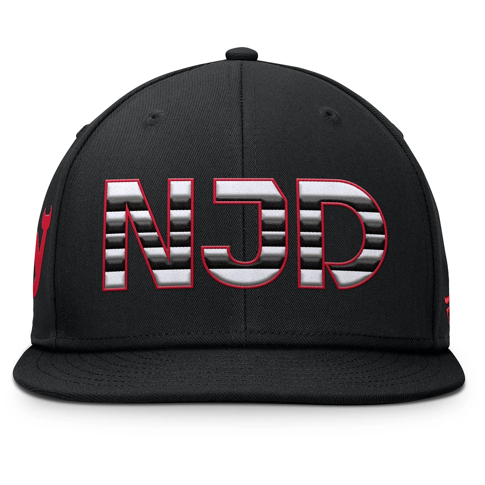 Casquette Snapback authentique Pro Alternate Jersey Fanatics noire pour homme des Devils du New Jersey