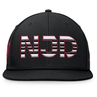 Casquette Snapback authentique Pro Alternate Jersey Fanatics noire pour homme des Devils du New Jersey
