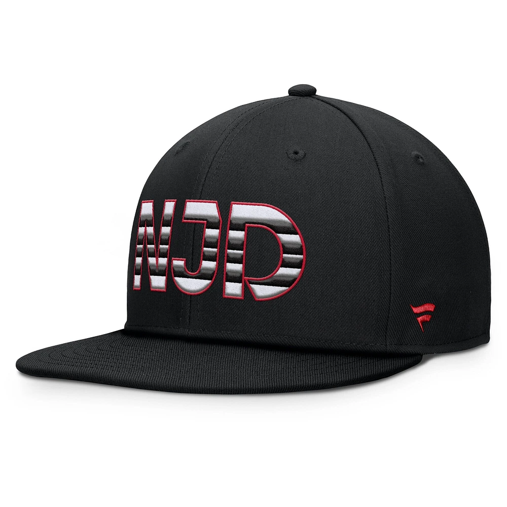 Casquette Snapback authentique Pro Alternate Jersey Fanatics noire pour homme des Devils du New Jersey