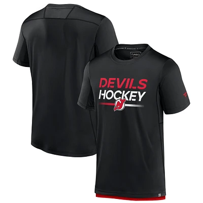 T-shirt noir authentique Pro Tech Fanatics pour hommes des Devils du New Jersey