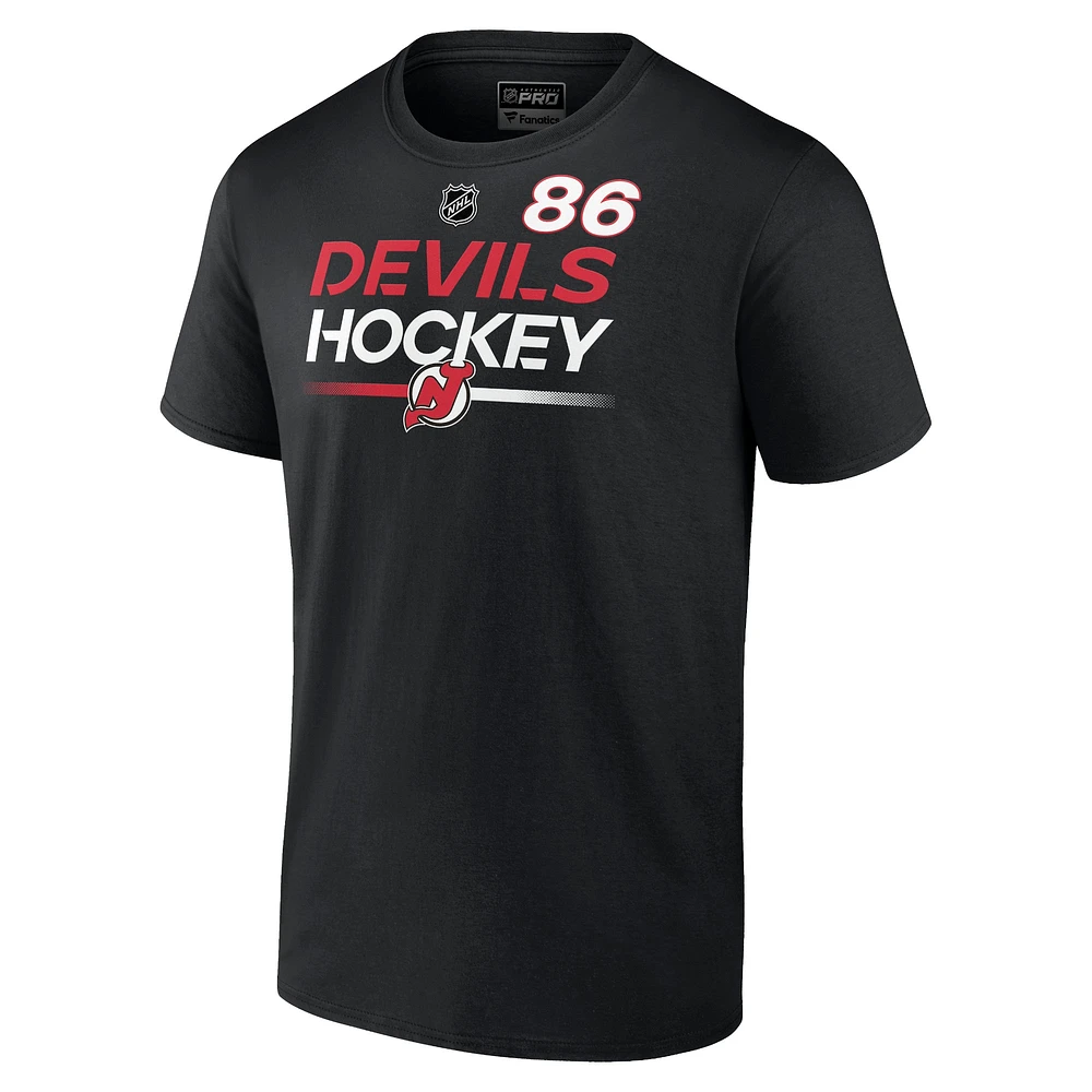 Men's Fanatics Jack Hughes Black New Jersey Devils Authentic Pro Prime Name & Number T-Shirt