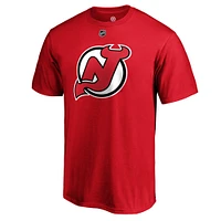 Men's Fanatics Jack Hughes Red New Jersey Devils Authentic Stack Name & Number T-Shirt