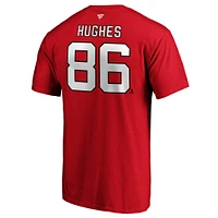 Men's Fanatics Jack Hughes Red New Jersey Devils Authentic Stack Name & Number T-Shirt