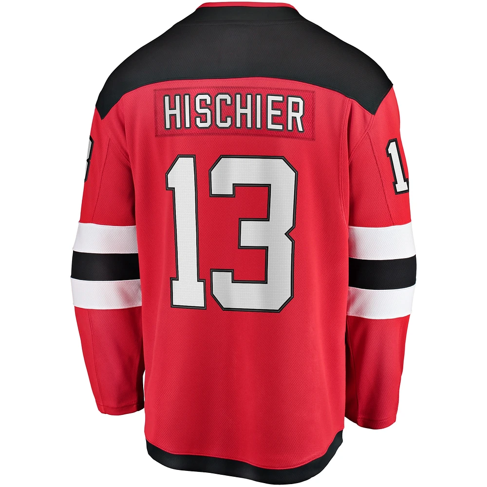 Men's Fanatics Nico Hischier Red New Jersey Devils Captain Patch Home Breakaway