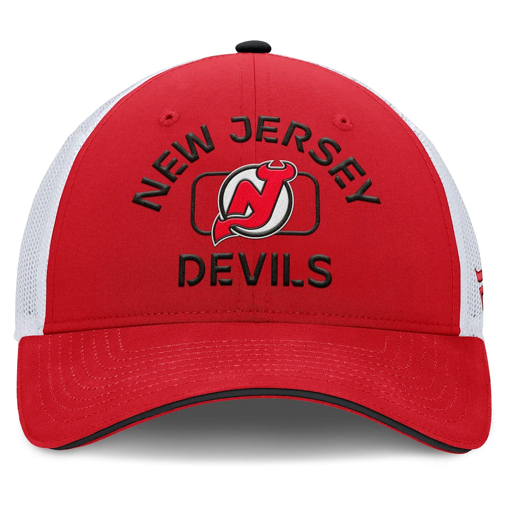 Casquette de camionneur authentique Pro Rink des New Jersey Devils rouge/blanc Fanatics pour hommes