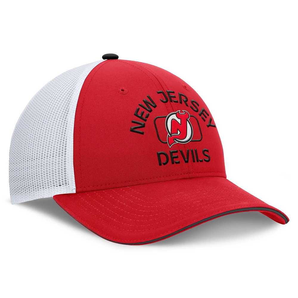 Casquette de camionneur authentique Pro Rink des New Jersey Devils rouge/blanc Fanatics pour hommes