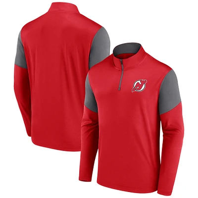 Haut zippé à 1/4 avec logo des New Jersey Devils pour hommes Fanatics Red