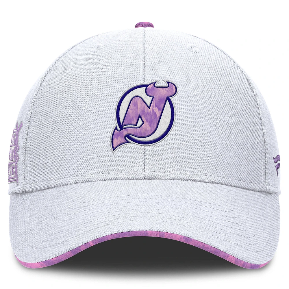 Men's Fanatics White New Jersey Devils Authentic Pro Hockey Fights Cancer Adjustable Hat