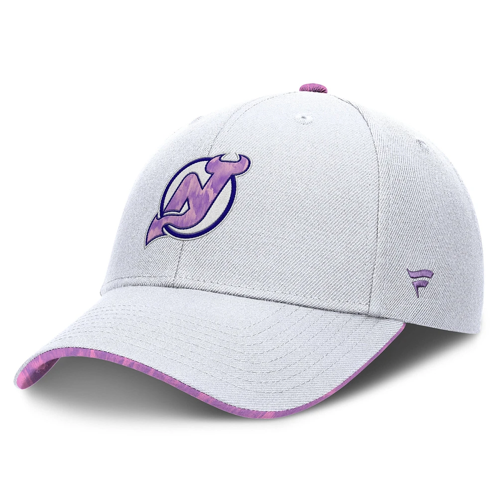 Men's Fanatics White New Jersey Devils Authentic Pro Hockey Fights Cancer Adjustable Hat