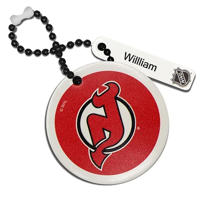 Red New Jersey Devils Personalized Leather Round Bag Tag