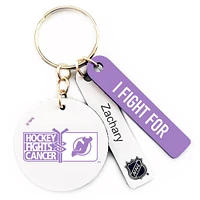 White New Jersey Devils Hockey Fights Cancer Personalized Ribbon Keychain