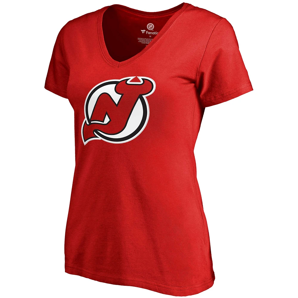 Women's Fanatics Nico Hischier Red New Jersey Devils Plus Backer Name & Number V-Neck T-Shirt
