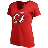 Women's Fanatics Nico Hischier Red New Jersey Devils Plus Backer Name & Number V-Neck T-Shirt