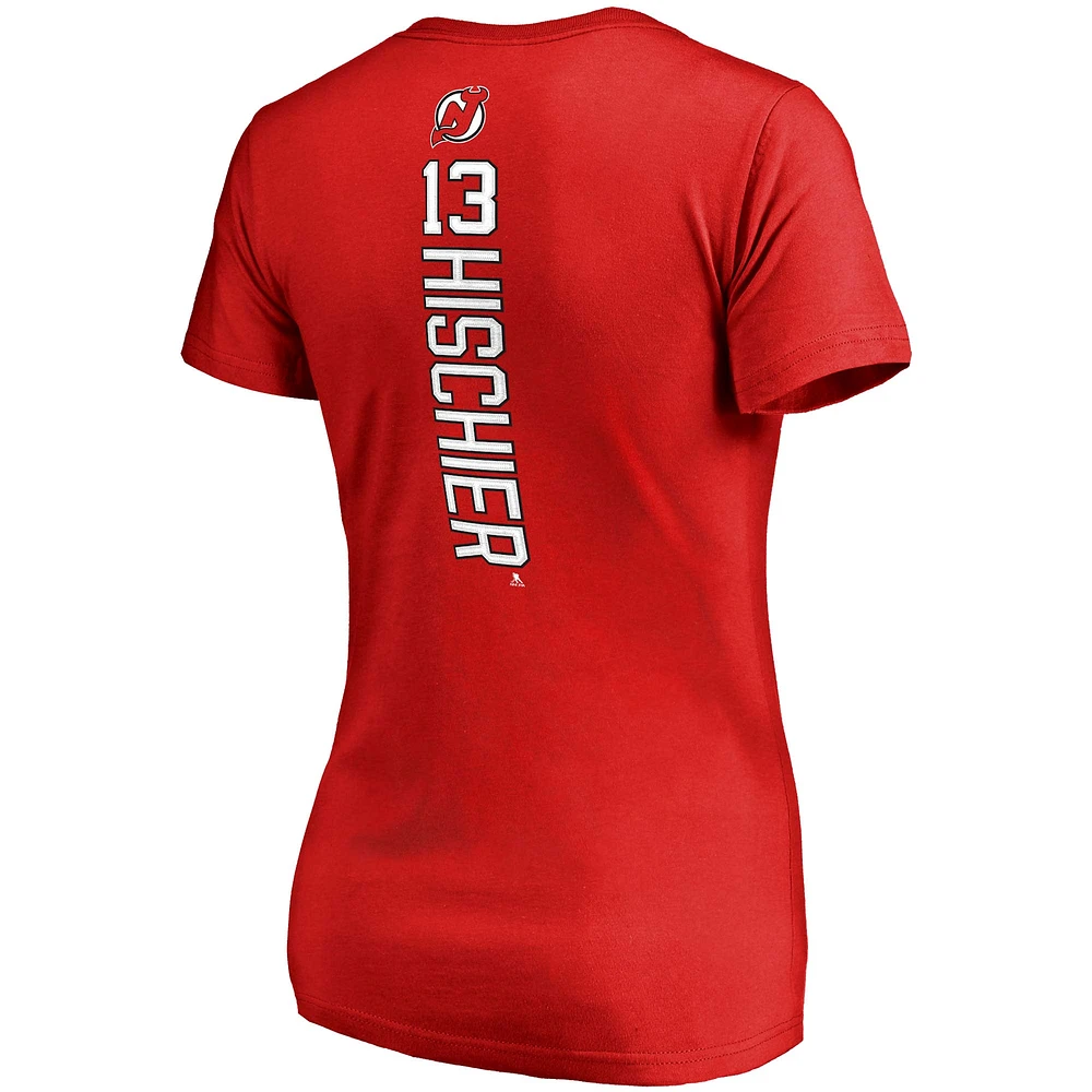 Women's Fanatics Nico Hischier Red New Jersey Devils Plus Backer Name & Number V-Neck T-Shirt