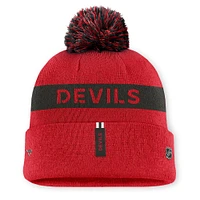Women's Fanatics Red/Black New Jersey Devils Authentic Pro Rink Cuffed Knit Hat with Pom