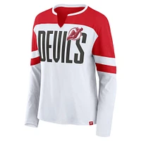 Women's Fanatics White/Red New Jersey Devils Frozen Long Sleeve Notch Neck T-Shirt