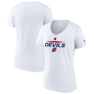 T-shirt à col en V édition spéciale New Jersey Devils Fanatics pour femmes, blanc