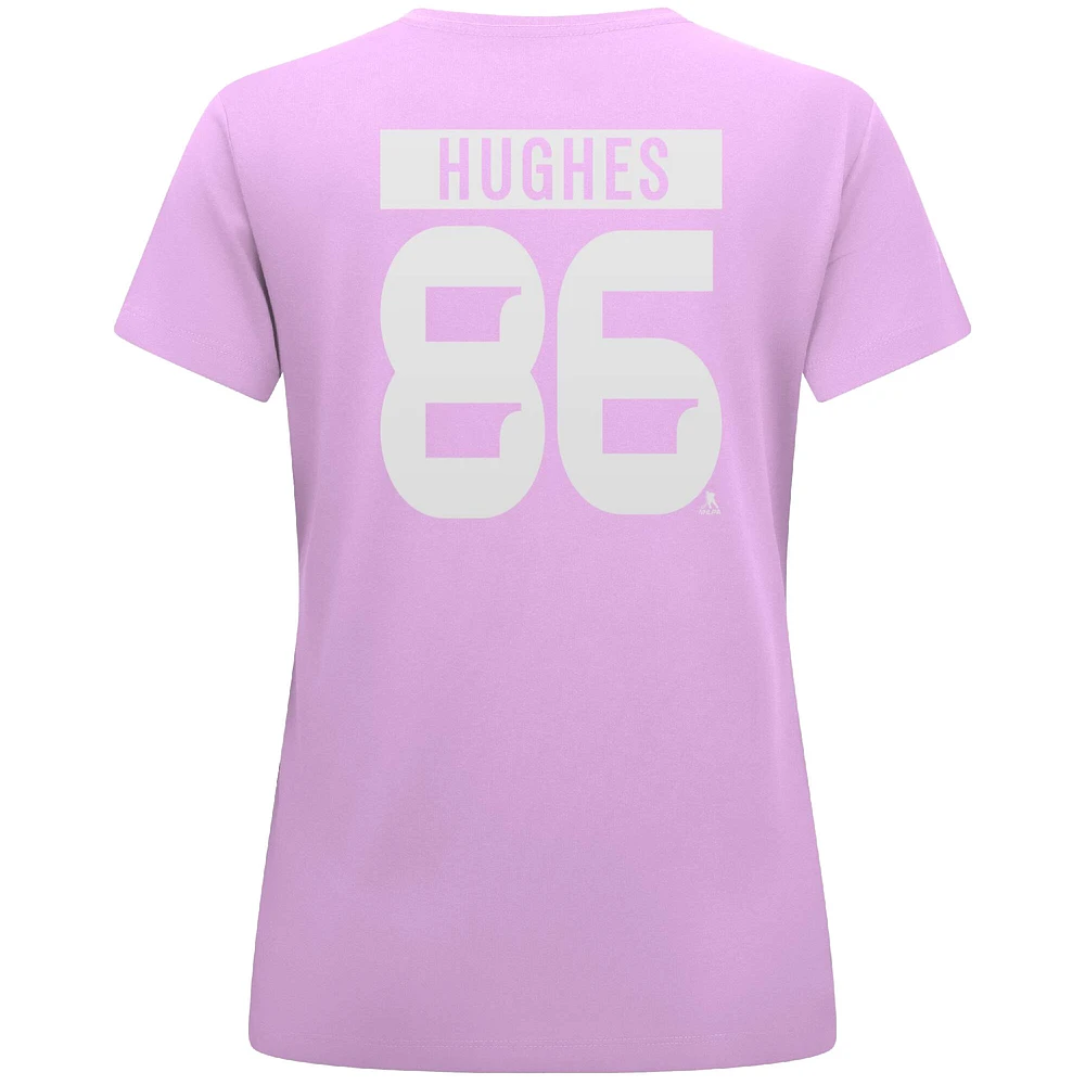 Women's Levelwear Jack Hughes Lavender New Jersey Devils Hockey Fights Cancer Anthem Name & Number T-Shirt