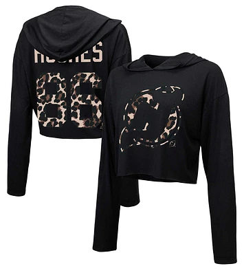 Sweat à capuche court Majestic Threads Jack Hughes pour femmes, noir, New Jersey Devils, imprimé léopard, nom et numéro